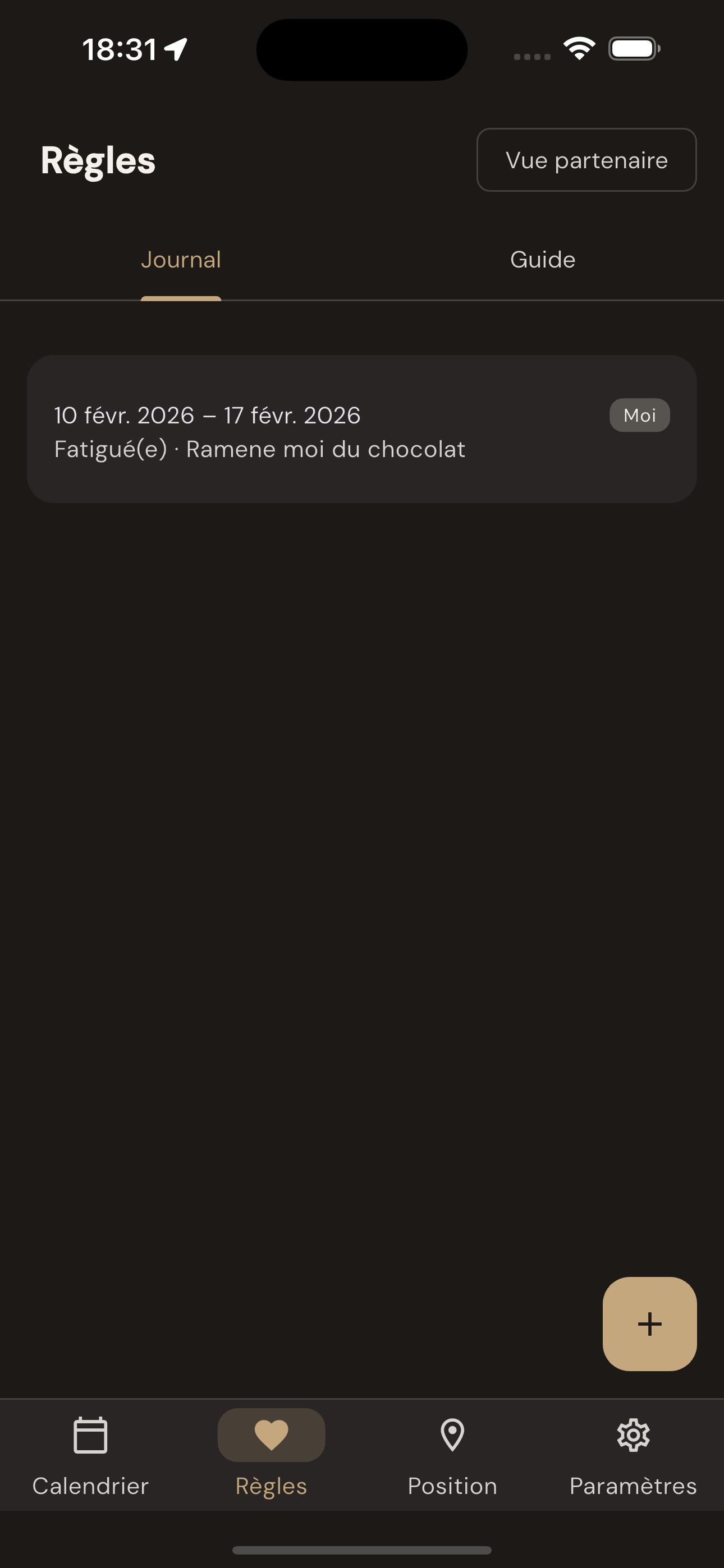 Aperçu du suivi des règles dans l’application Nous Deux